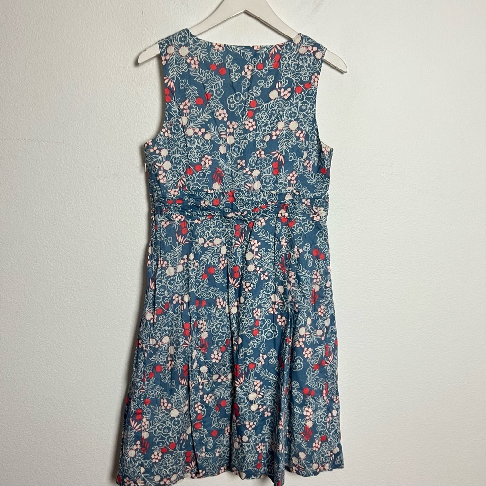 Boden Blue Red Floral Cotton V Neck Midi Dress Size 8 Medium - Picture 4 of 4